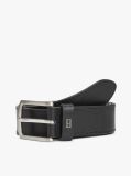 Black Denton Square Buckle Leather Belt  Men