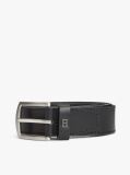 Black Denton Square Buckle Leather Belt  Men