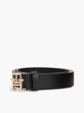 Black Modern TH Monogram Buckle Leather Belt  Women