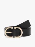 Black Oval Buckle Leather Belt  Women