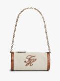 Beige Chain Strap Linen Canvas Shoulder Bag  Women