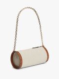 Beige Chain Strap Linen Canvas Shoulder Bag  Women