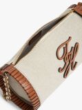 Beige Chain Strap Linen Canvas Shoulder Bag  Women