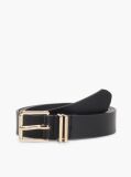 Black Square Buckle Logo Keeper Leather Belt  Women