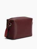 Red Modern Metallic Logo Textured Camera Bag  Women