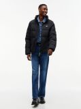 Black Water Repellent Crinkle Relaxed Puffer Jacket  Men