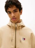 Beige Herringbone Twill Relaxed Zip-Thru Hooded Jacket  Men