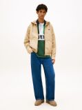 Beige Herringbone Twill Relaxed Zip-Thru Hooded Jacket  Men