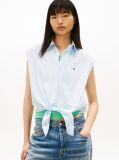 Blue Relaxed Fit Sleeveless Tie Front Shirt  Women