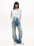 Blue Relaxed Fit Sleeveless Tie Front Shirt  Women