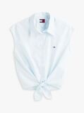Blue Relaxed Fit Sleeveless Tie Front Shirt  Women