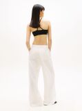 White Loose Linen Blend Drawstring Trousers  Women