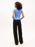 Blue Ruffle Ribbed Slim Boat Neck Top  Women