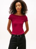 Pink Ruffle Ribbed Slim Boat Neck Top  Women
