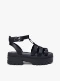 Black Leather Chunky Cleat Fisherman Sandals  Women