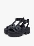 Black Leather Chunky Cleat Fisherman Sandals  Women