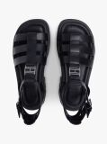 Black Leather Chunky Cleat Fisherman Sandals  Women
