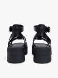 Black Leather Chunky Cleat Fisherman Sandals  Women