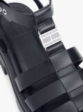 Black Leather Chunky Cleat Fisherman Sandals  Women
