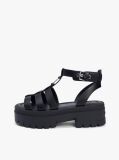 Black Leather Chunky Cleat Fisherman Sandals  Women