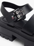 Black Leather Cleat Platform Sandals  Women