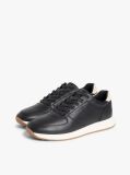 Black Debossed Leather Fine Cleat Trainers  Men