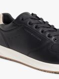 Black Debossed Leather Fine Cleat Trainers  Men