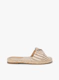 Beige Canvas TH Monogram Stripe Espadrille Mules  Women