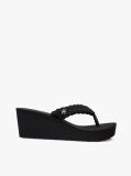 Black Braided Strap Wedge Flip-Flops  Women