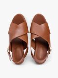 Brown Leather Crossover Strap Block Heel Sandals  Women