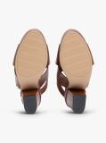 Brown Leather Crossover Strap Block Heel Sandals  Women
