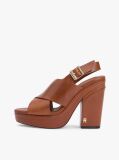 Brown Leather Crossover Strap Block Heel Sandals  Women