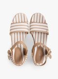 Beige Breton Stripe Platform Wedge Espadrilles  Women