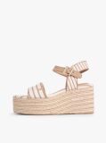 Beige Breton Stripe Platform Wedge Espadrilles  Women