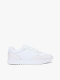 White Metallic Logo Leather Serrated Trainers  Women
