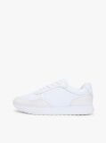 White Metallic Logo Leather Serrated Trainers  Women