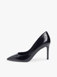 Black Leather Pointed Toe Stiletto Heels  Women