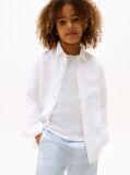 White Relaxed Fit Flag Embroidery Linen Blend Shirt  Boys