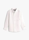 White Relaxed Fit Flag Embroidery Linen Blend Shirt  Boys