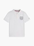 White Regular Fit Outline Flag Pique Polo Shirt  Boys