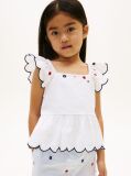 White Floral Embroidery Short Sleeve Top  Girls