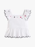 White Floral Embroidery Short Sleeve Top  Girls