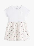Beige Seersucker Print Fit And Flare Dress  Girls