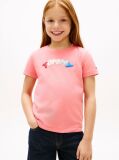 Pink Textured Logo Jersey Crew Neck T-Shirt  Girls