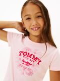Pink Floral Flock Logo Slim T-Shirt  Girls