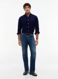 Blue Regular Fit Flag Embroidery Corduroy Shirt  Men