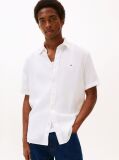 White Regular Fit Washed Linen Short Sleeve Shirt  Men
