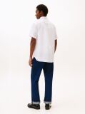 White Regular Fit Washed Linen Short Sleeve Shirt  Men