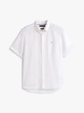 White Regular Fit Washed Linen Short Sleeve Shirt  Men