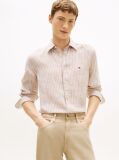 Beige Regular Fit Bengal Stripe Pure Linen Shirt  Men